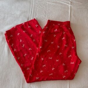 AE Aerie Red Satin Pajama Pants with Bow Pattern, Medium Holiday, Christmas